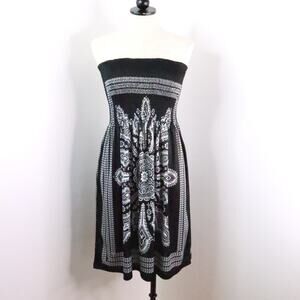 Venus Women’s L Black & White Strapless Smocked Boho Bandana Dress